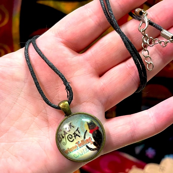 Vintage Jewelry - VTG Y2K Whimsigoth Black Cat Fortune Telling Costume Jewelry Necklace